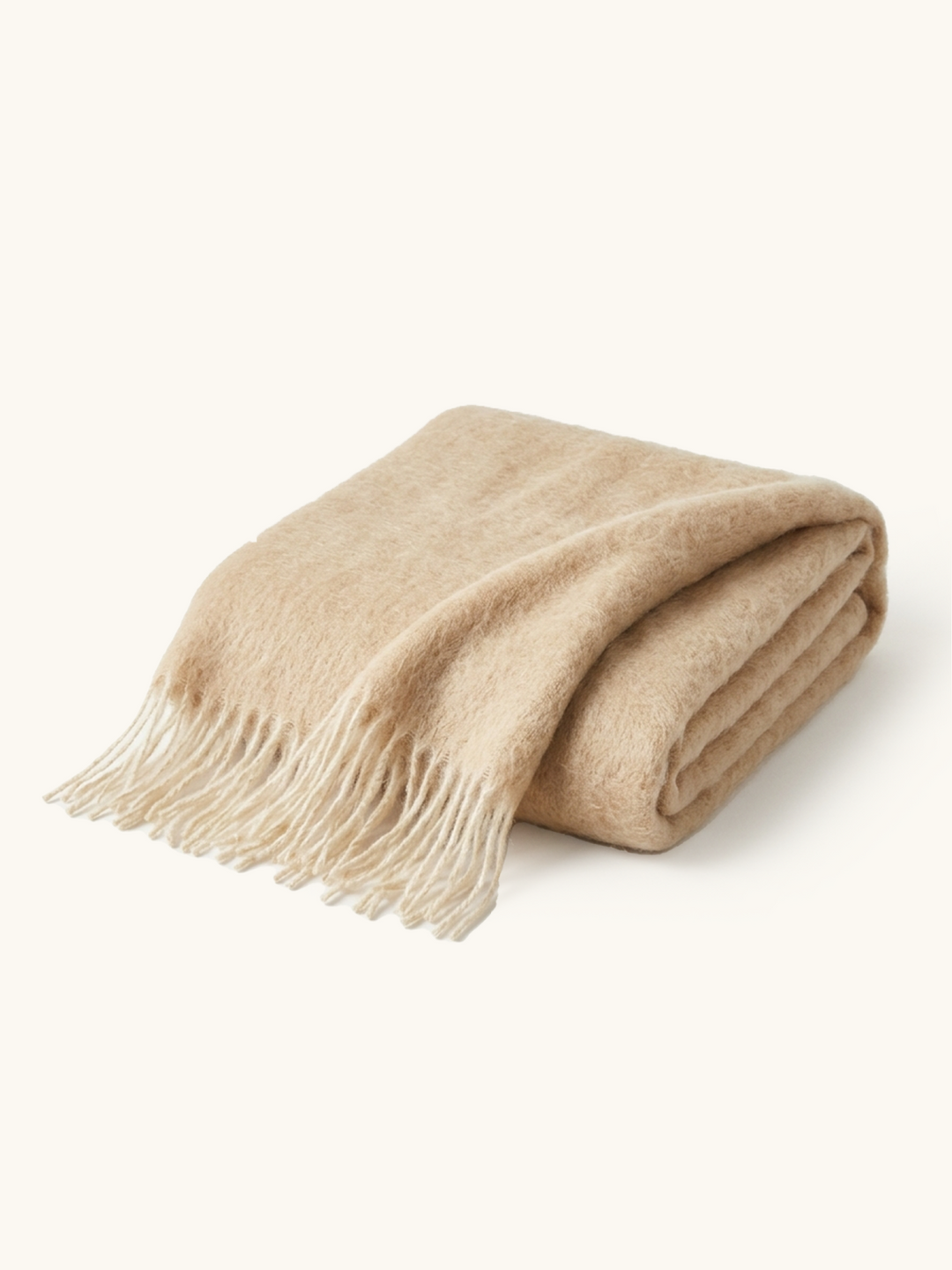 Fringed Mohair Throw · Sand