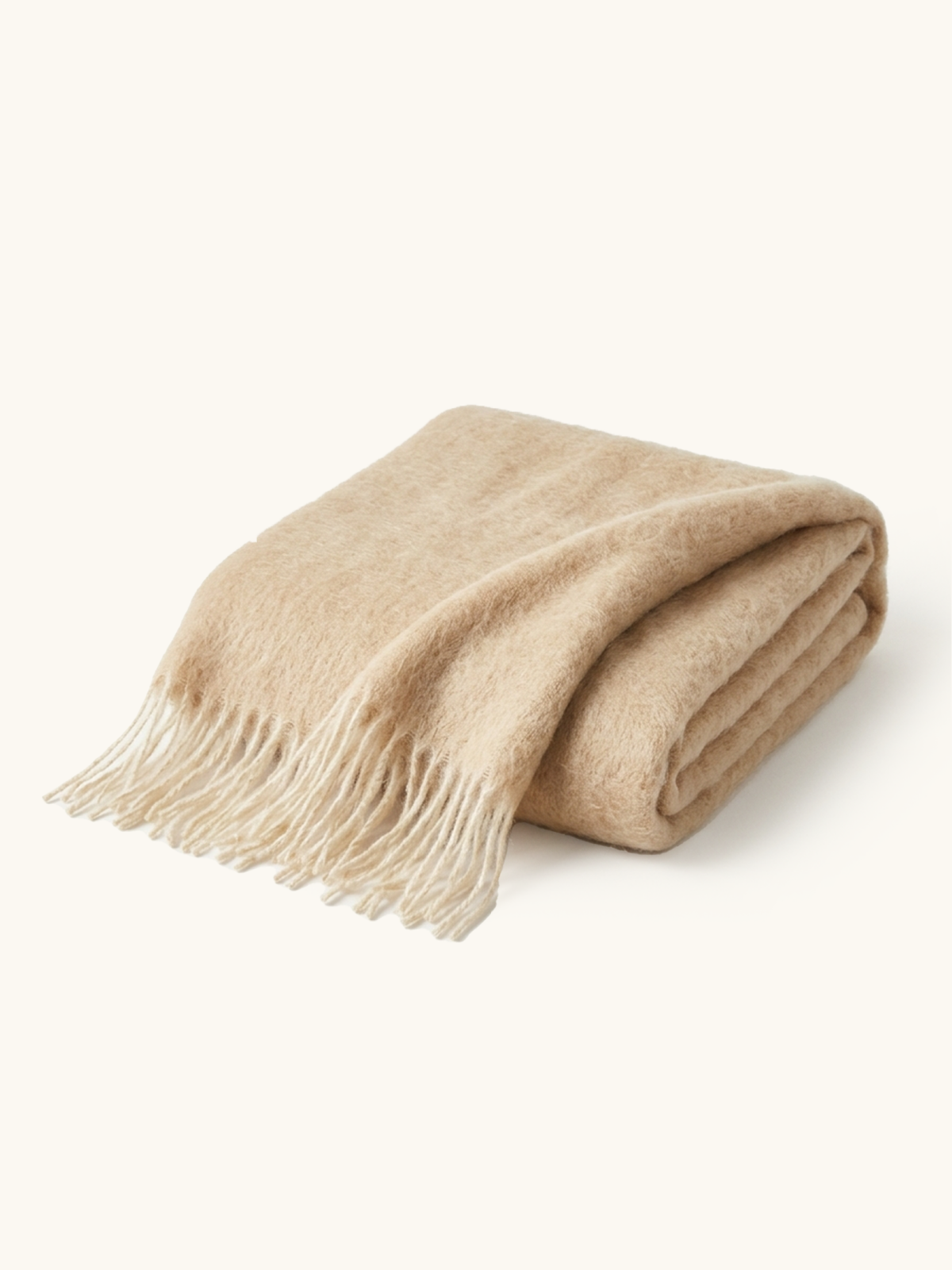 Fringed Mohair Throw · Sand